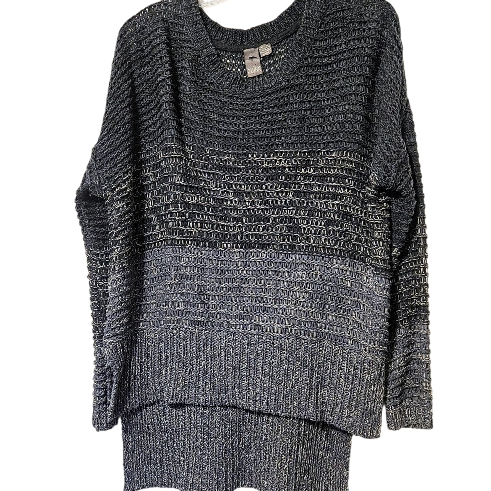 Quinn Open Knit Crew Neck Ombre Hi Lo Pullover Blue Gray Sweater Sz M - Picture 7 of 7